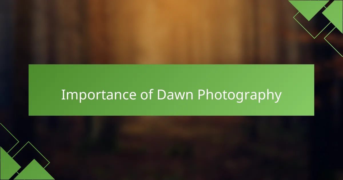 Importance of Dawn Photography