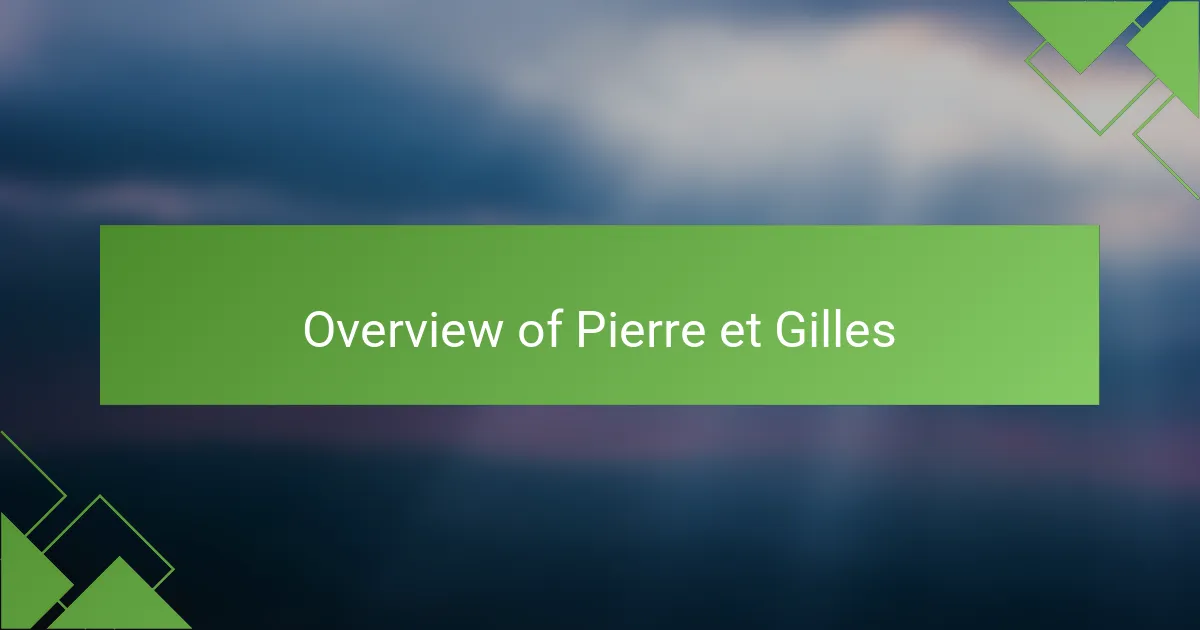 Overview of Pierre et Gilles