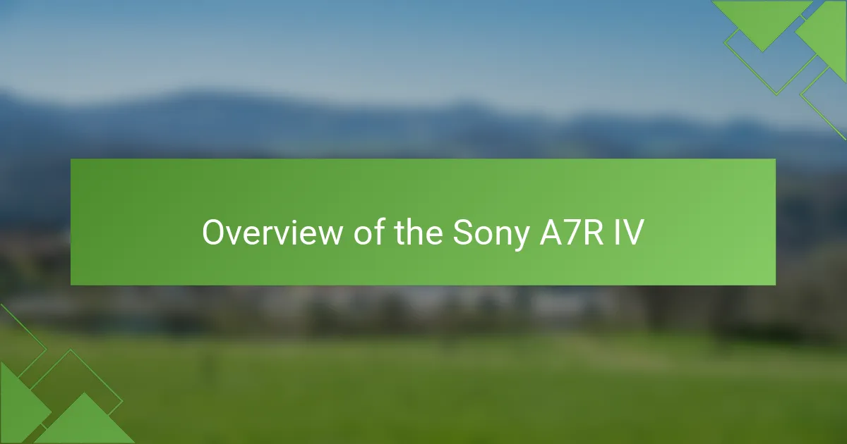 Overview of the Sony A7R IV